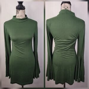 Free People Beach Mini Dress SZ XS Dare to Dance Green Flared Sleeve OB 1821890
